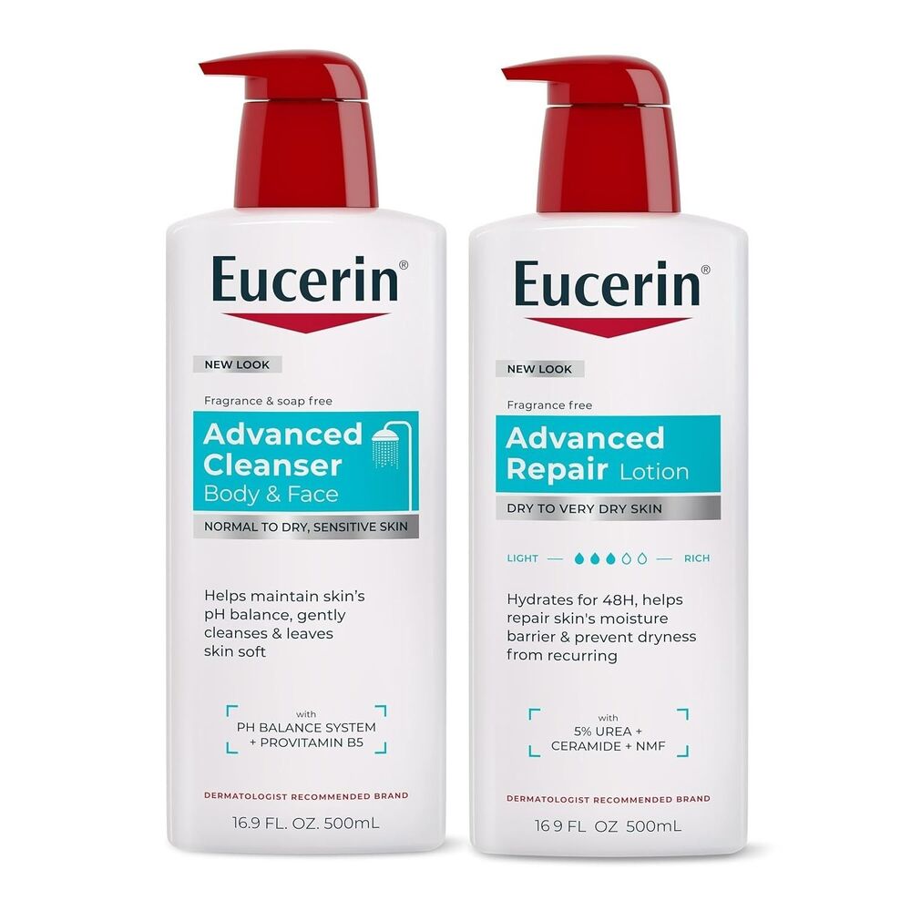 2-Pack Eucerin Dry Skin Relief Bundle Cleanser and Lotion Body & Face 16.9 oz